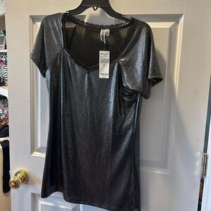 BKE Top new with tags Black shiny top with lace around v neck